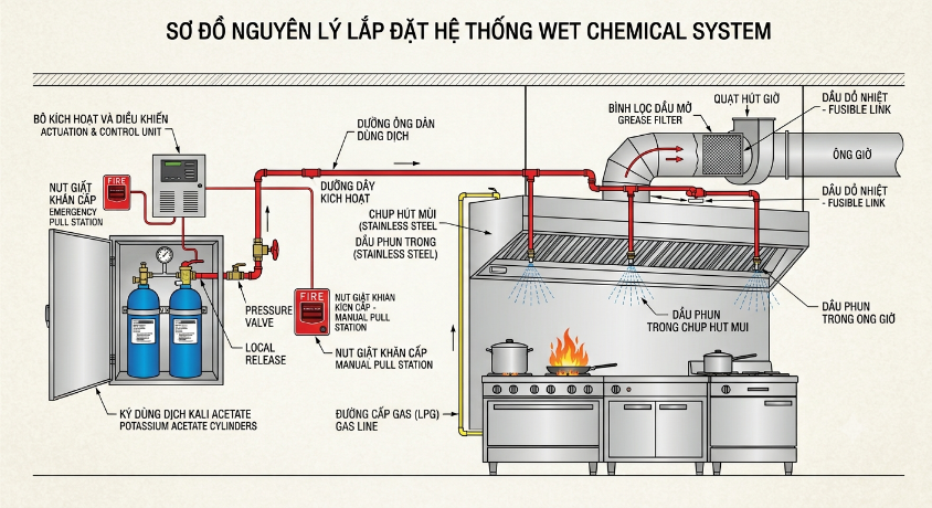 Sơ đồ hệ thống chống cháy ướt - Wet Chemical System