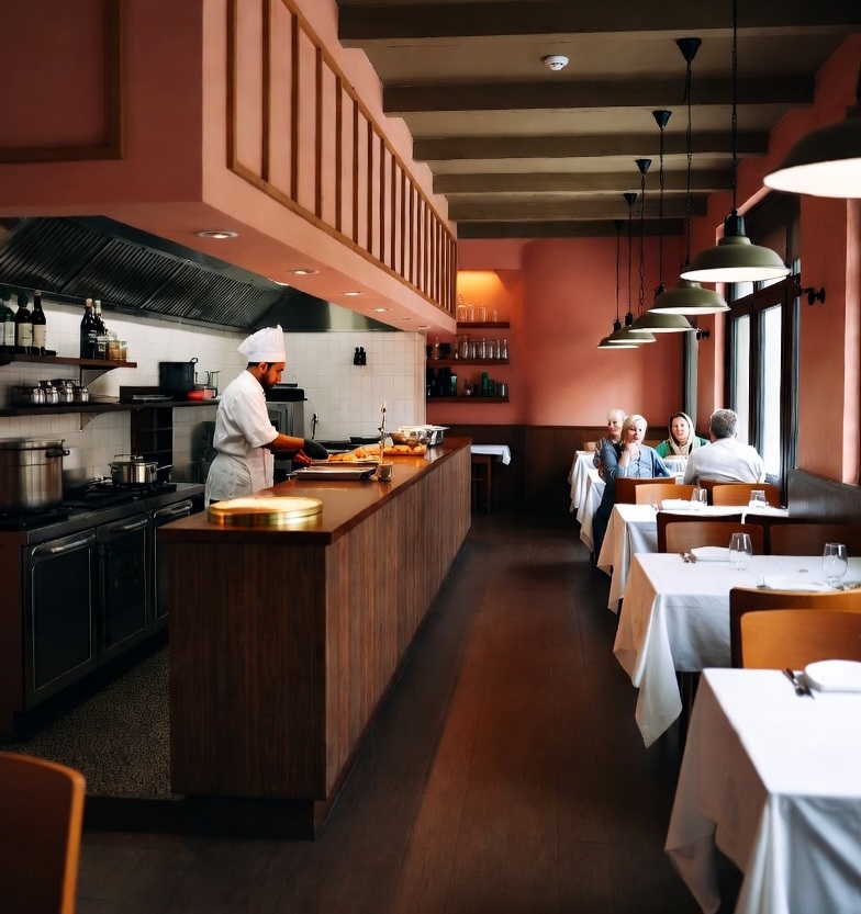 Thiết kế bếp mở hoàn toàn cho khách sạn
