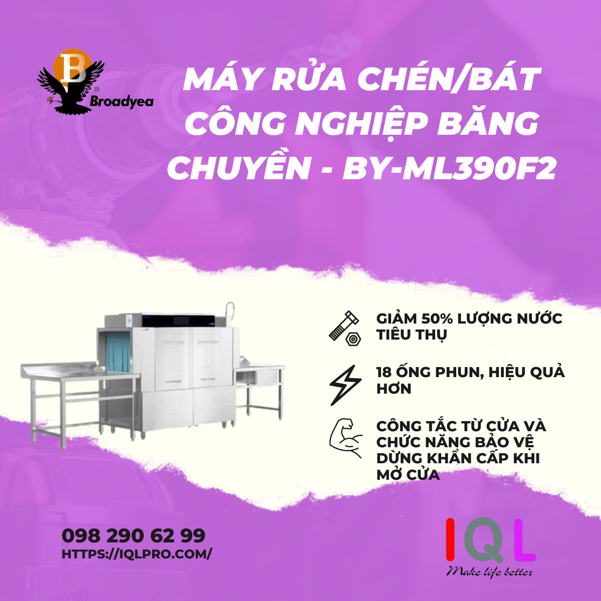 Máy Rửa Chén Băng Chuyền BY-MT300K