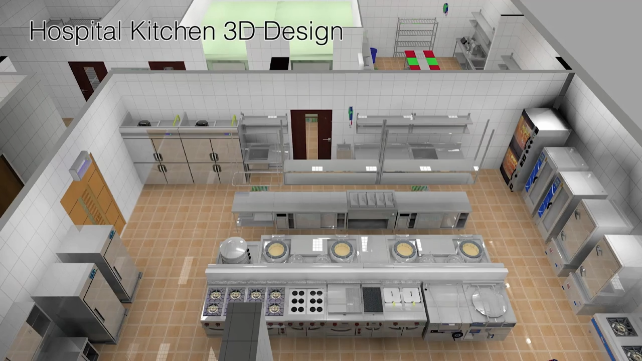 bản vẽ thiết kế 3d bếp bệnh viện