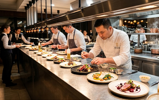 Khu vực ra món tại nhà hàng cao cấp