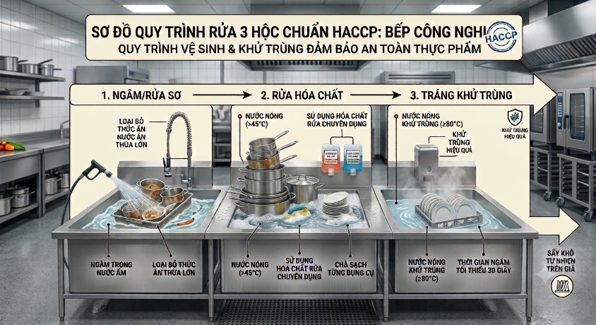 Quy trình rửa 3 hộc theo chuẩn HCCP