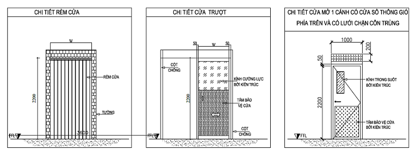 Bản vẽ chi tiết kết cấu và chất liệu cửa