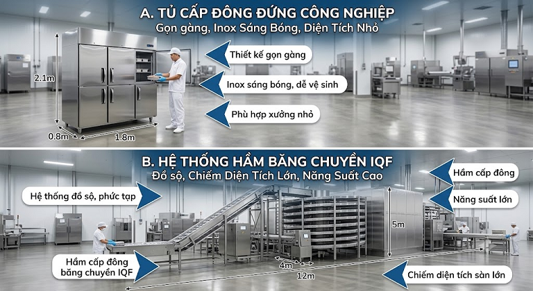 So sánh tủ cấp đông và hầm cấp đông băng chuyền IQF