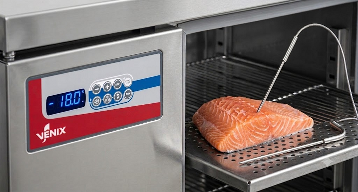 Tủ đông nhanh venix với đầu dò tâm thực phẩm