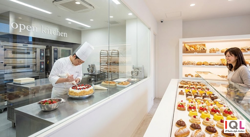 thiết kế bếp bánh mở