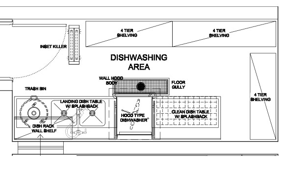 thiết kế khu rửa bát trong nhà hàng
